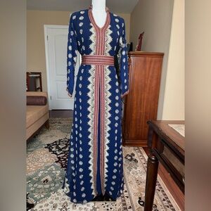 Elegant Blue and Red Embroidered Dress